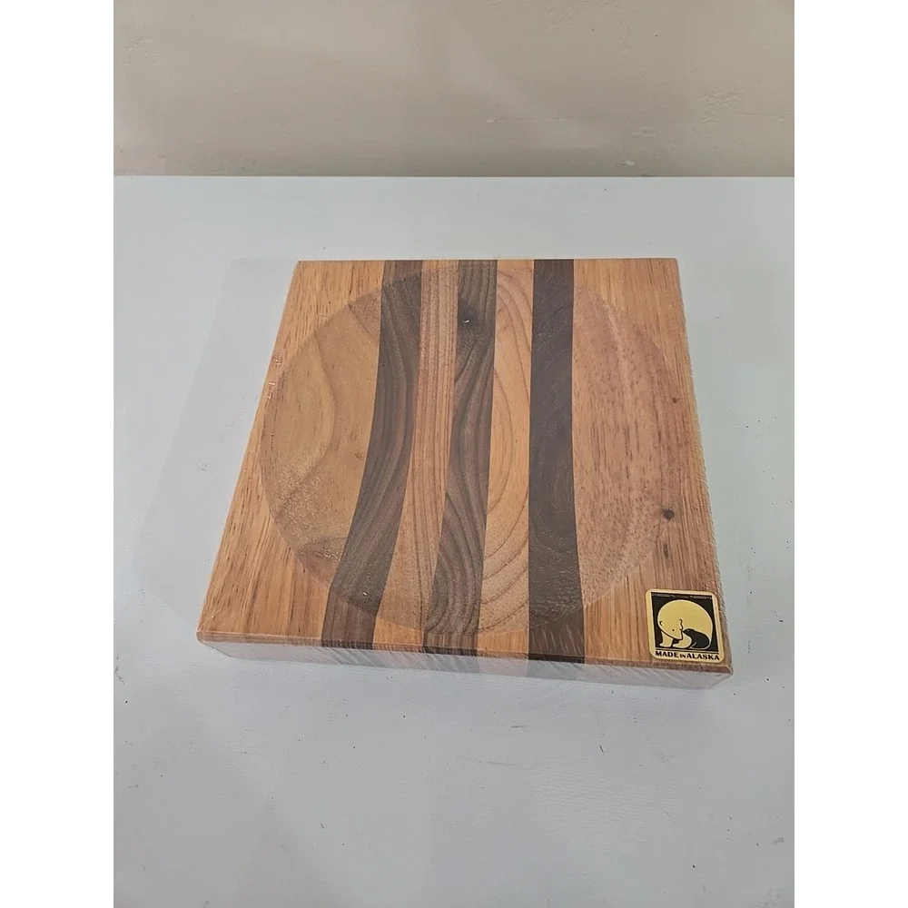 Alaska Ulu Bowl Block 8x8 Herb Prep Chopping Board Maple Walnut Wood USA NEW